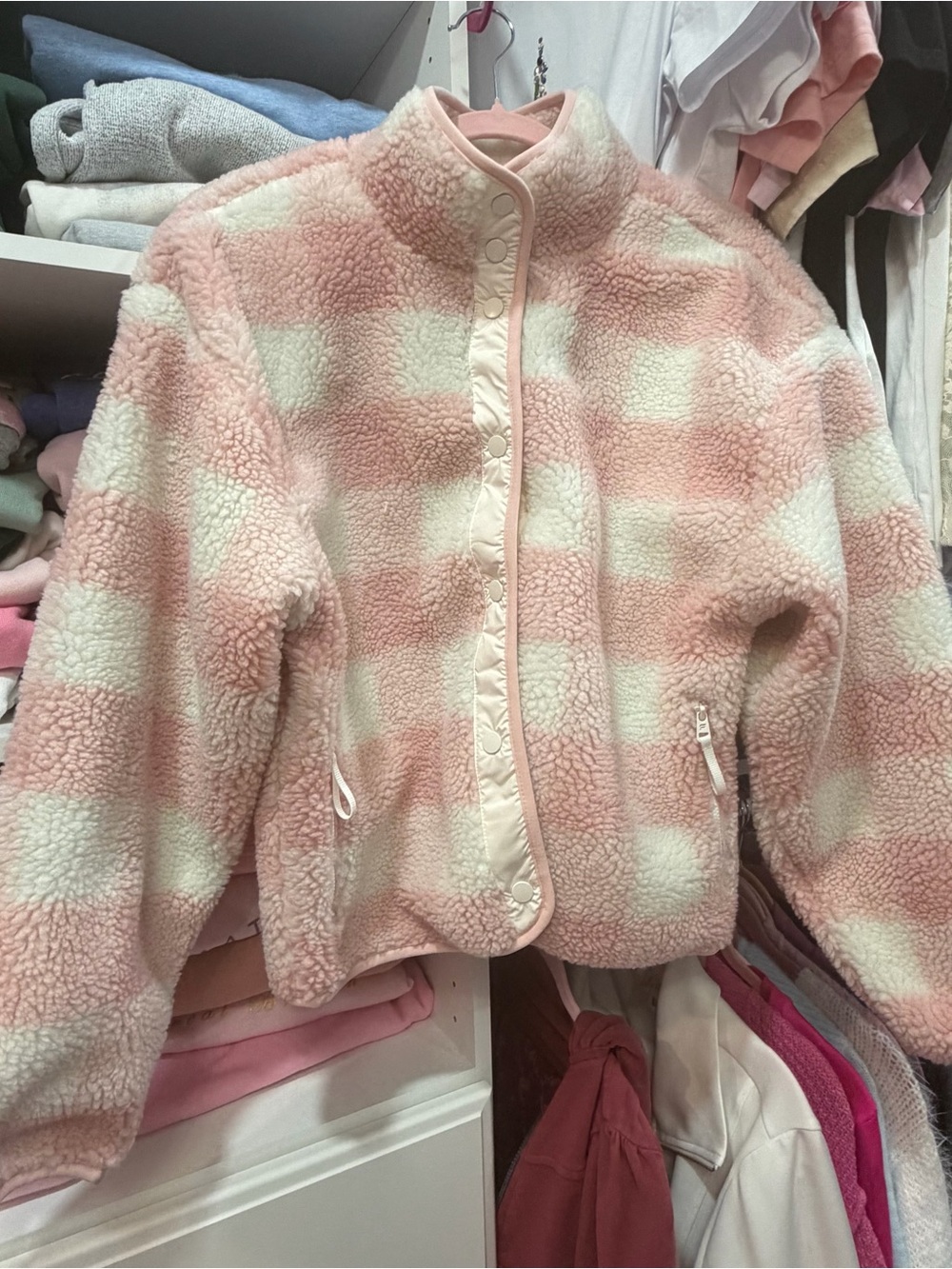 Fabletics Cozy Pink & Cream Sherpa snap front  Jacket, XS, new with tags